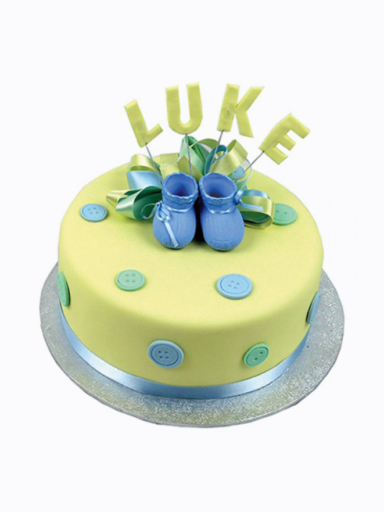 Baby Boots and Buttons Cake